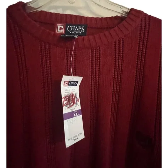 CHAPS RALPH LAUREN Men's RED Crew Neck Cotton Cable-Knit Sweater XXL NWT